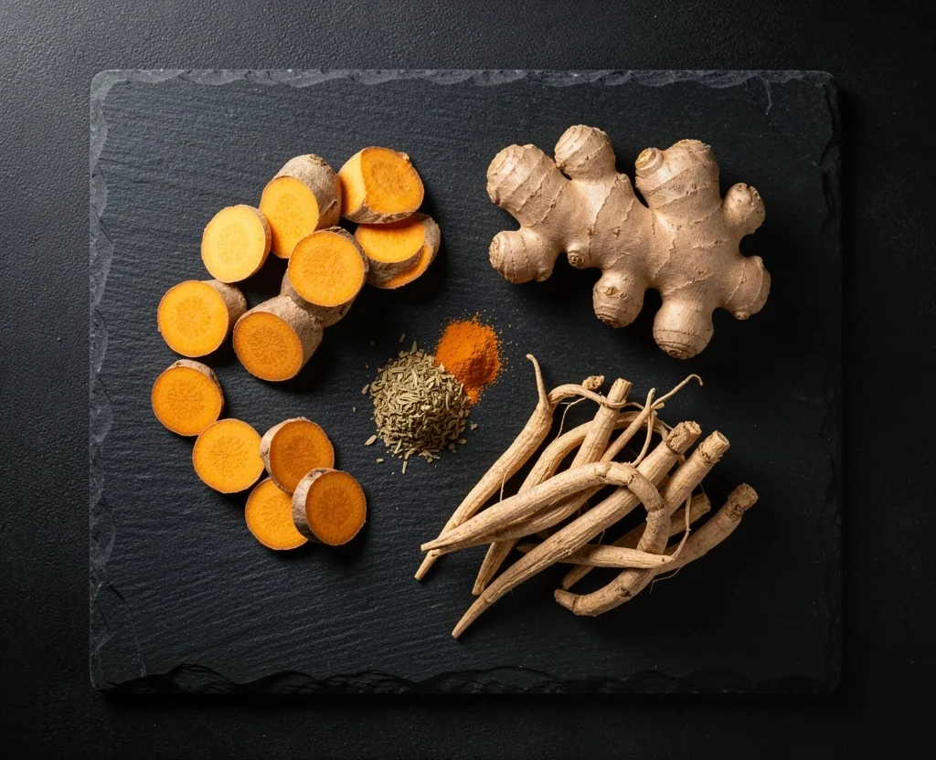 Dried ginseng root macro photography