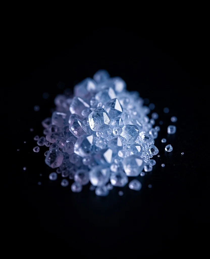 Crystalline magnesium mineral powder on dark surface